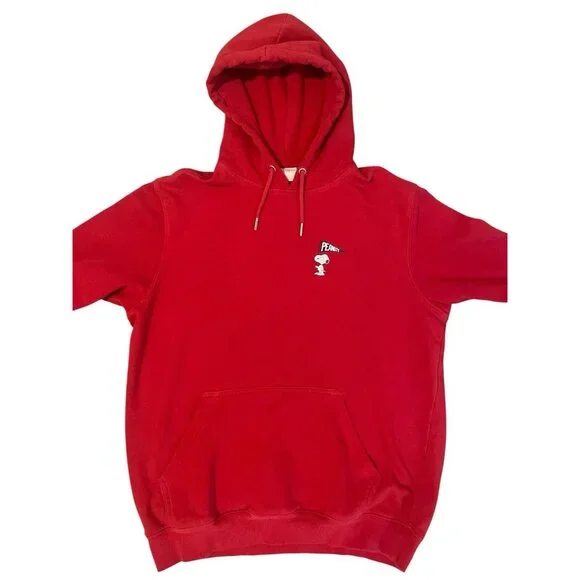 H&M Peanuts Snoopy Red Sweatshirt Hoodie Mens Small Pouch Pocket - Picture 3 of 7